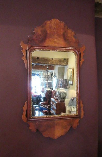 Small George III Period Figured Walnut Wall Mirror