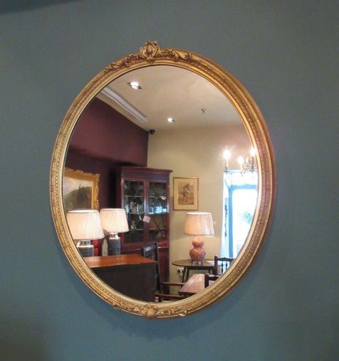 Large Mid 19th Century Oval Plaster Gilt Wall Mirror