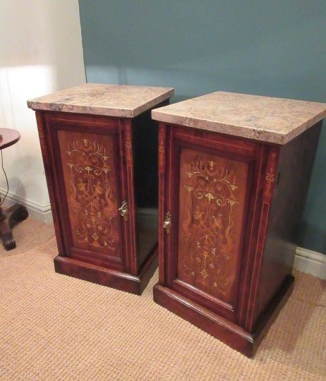 Superb Pair of Victorian Rosewood Inlaid Bedside Cabinets