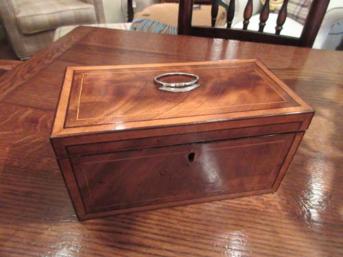 George III Period Flame Mahogany Inlaid Tea Caddy