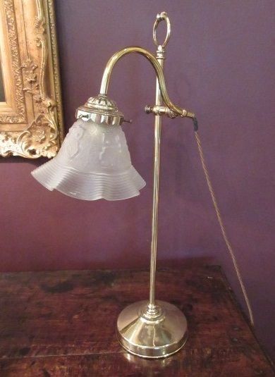 Edwardian Period Brass Rise & Fall Table Lamp