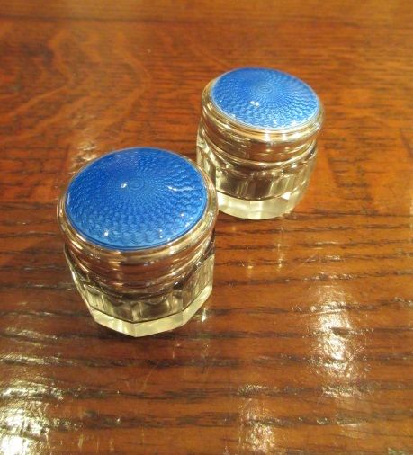 Pair of George V Period Silver Enamel Table Jars