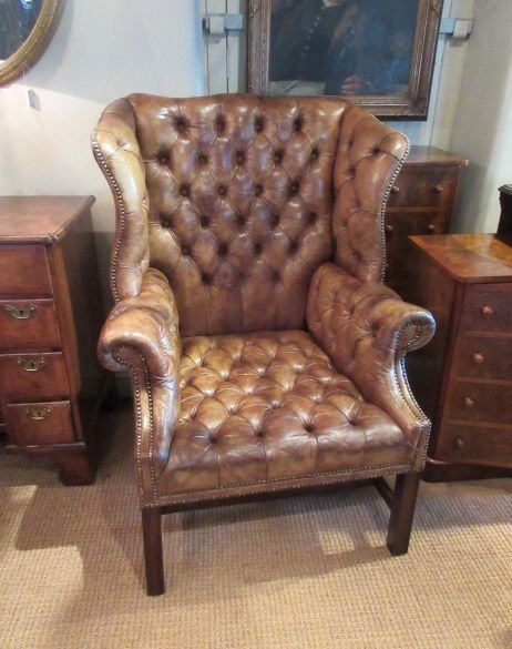 Victorian Leather Buttoned Wing Back Armchair