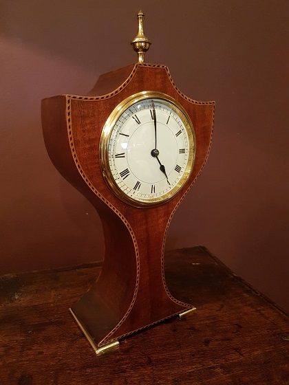 Elegant Edwardian Period Inlaid Shaped Mantel Clock