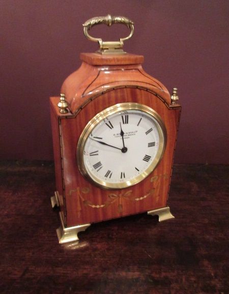 Fine Edwardian Period Fruitwood Inlaid Mantel Clock