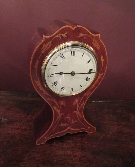 Art Nouveau Period Fruitwood Inlaid Mantel Clock