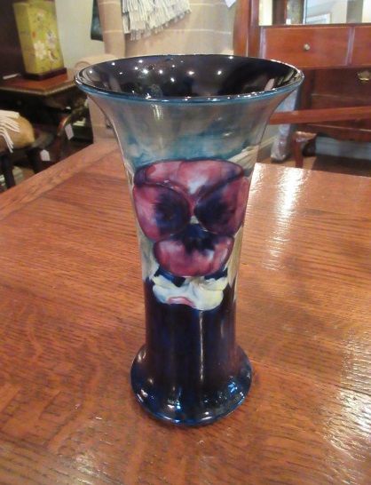 Early Moorcroft Pansy with Green Top Vase