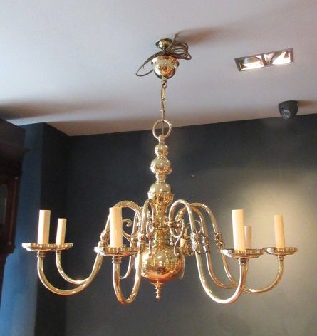 Edwardian Period Solid Brass Eight Arm Chandelier