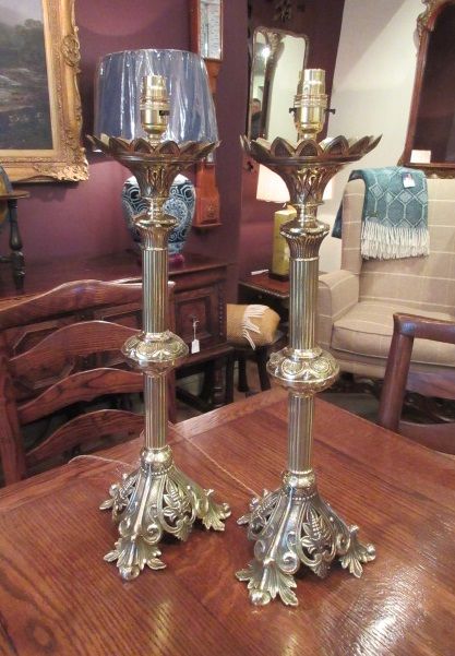 Pair of 19th Century Church Candlestick Lamps