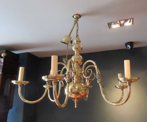 Edwardian Period Polished Brass Chandelier