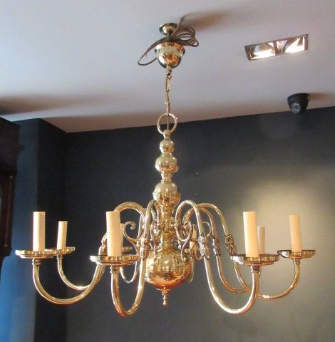 Edwardian Period Polished Brass Chandelier