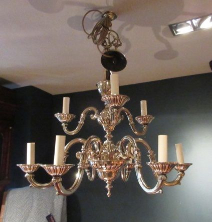 Superb Edwardian Period Bronze Two Tier Chandelier