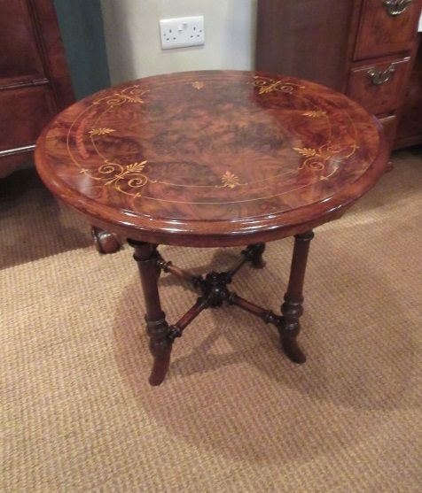Mid Victorian Burr Walnut Inlaid Lamp Table
