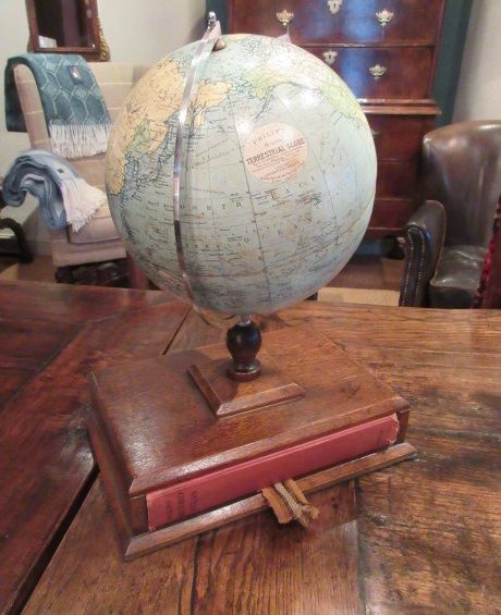 1930'S Phillip's Terrestrial Globe on Stand with Atlas