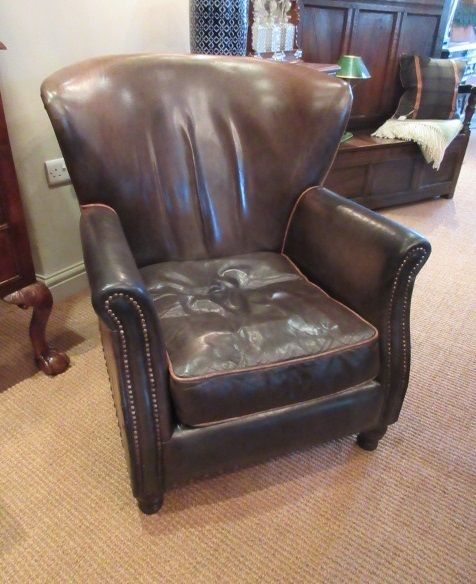 1930'S Olive Green Leather Club Armchair