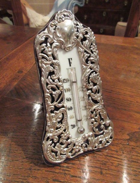 Edwardian Period Silver Desk Top Thermometer