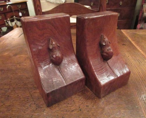 Early Pair of Mouseman Adzed Oak Bookends