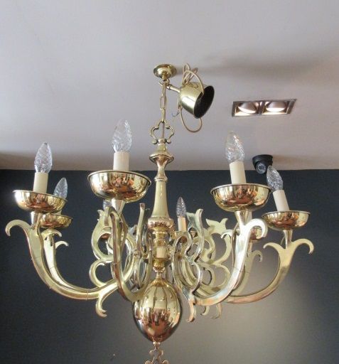 Edwardian Period Solid Brass Eight Arm Chandelier