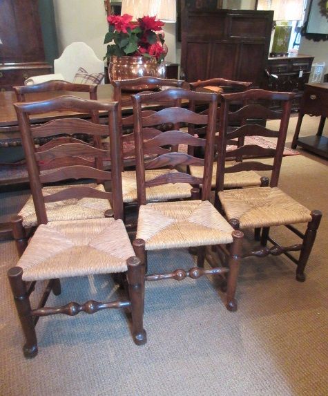 Set of Six 19th Century Ash Rush Seated Chairs