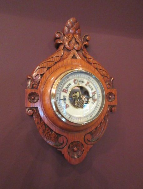 Decorative Victorian Polished Oak Barometer