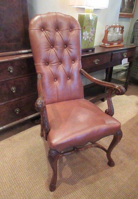 Late 19th Century Walnut & Leather Open Armchair