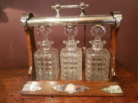 Victorian Antique Oak Three Bottle Tantalus