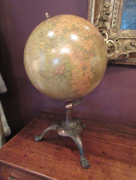 Large 1920'S 12" Paper Mache Terrestrial Globe