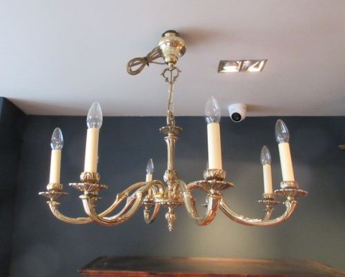 Edwardian Period Cast Brass Eight Arm Chandelier