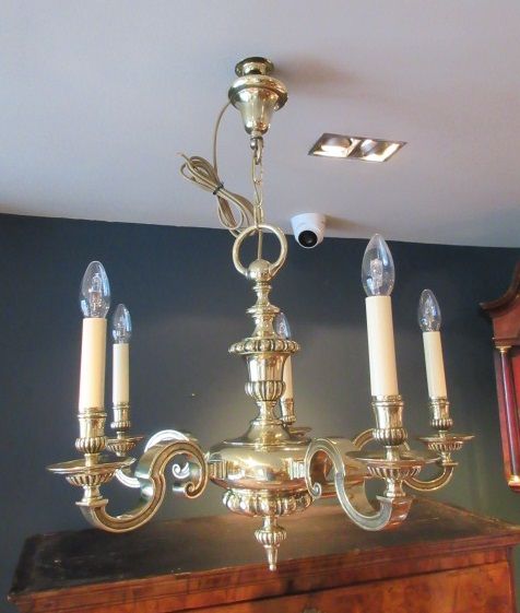 Superb Edwardian Antique Bronze Five Arm Chandelier