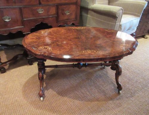 Superb Victorian Antique Burr Walnut Inlaid Low Table