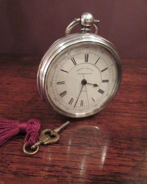 Mid Victorian Antique Silver Chronograph Pocket Watch