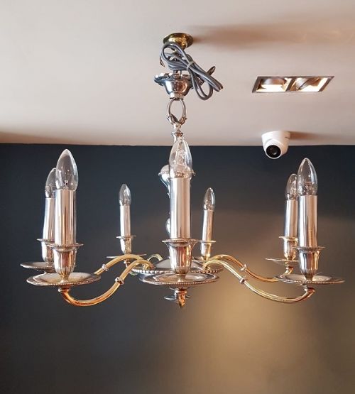 Edwardian Antique Nickel Plated Chandelier