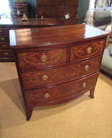 Fine Regency Period Inlaid Bow Front Chest