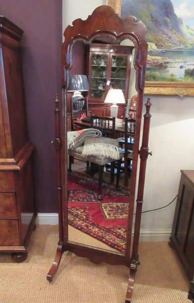 Fine George II Style Antique Walnut Cheval Mirror
