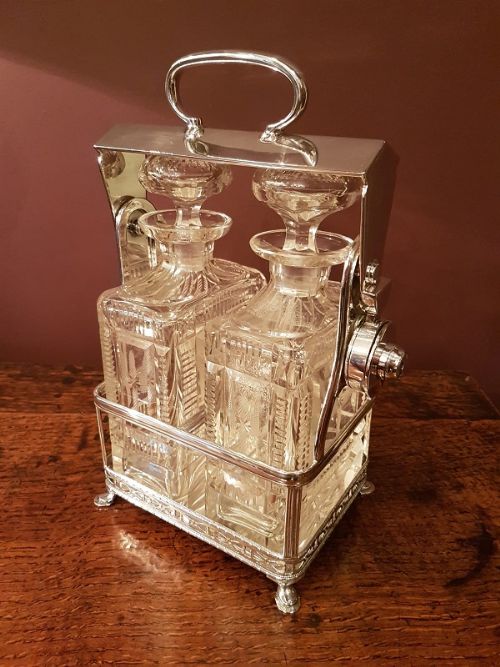 Superb Victorian Antique Two Bottle Whisky Tantalus