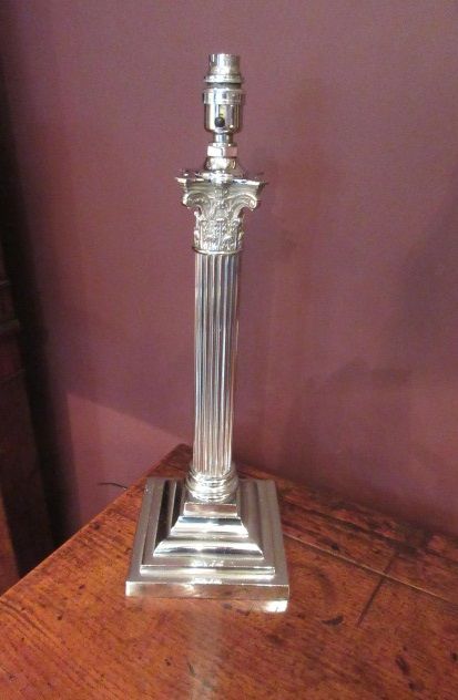 Antique Silver Plated Corinthian Column Table Lamp