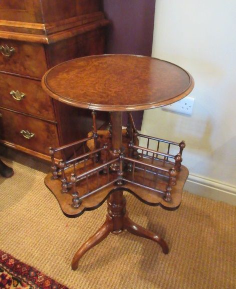 Small Mid Victorian Burr Walnut Revolving Bookcase