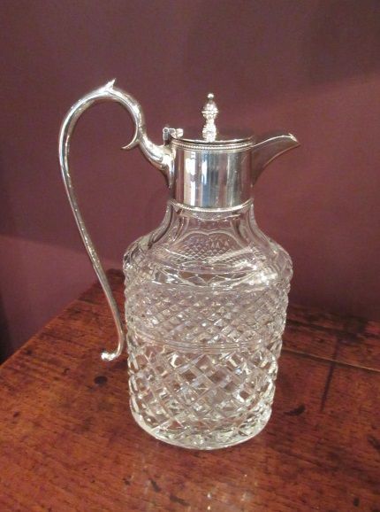 Top Quality Antique Crystal Cut Silvered Claret Jug