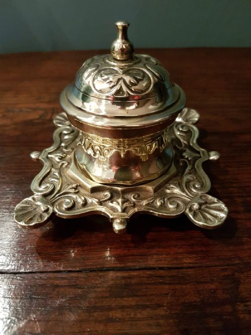 Decorative Victorian Cast Brass Ink Well