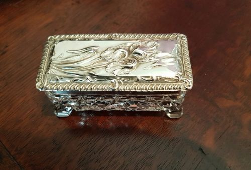 Art Nouveau Antique Silver Topped Table Box