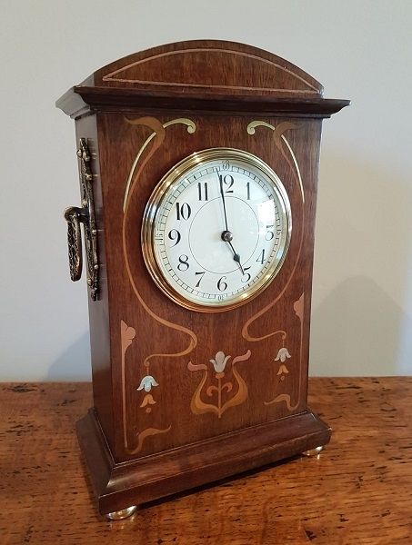 Superb Art Nouveau Period Antique Inlaid Mantel Clock