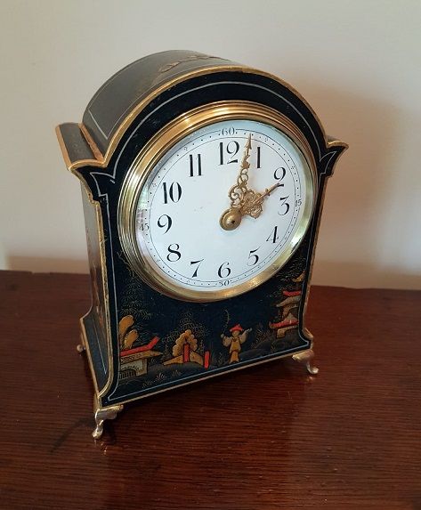 Edwardian Antique Chinioserie Lacquered Mantel Clock