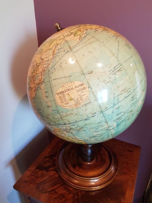 Superb Antique 1930'S Phillips Plaster Terrestrial Globe