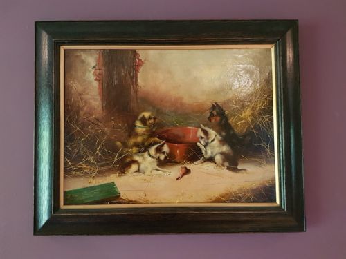 Victorian Oil on Canvass Terriers by Frank W Cassell