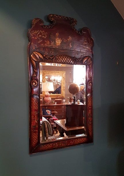 19th Century Antique Lacquered Chinoserie Mirror