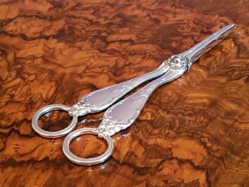 Rare Pair of Early Victorian Solid Silver Grape Scissors