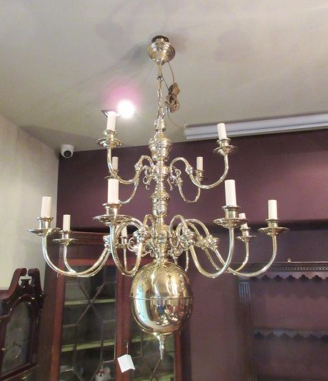 Superb Antique Polished Brass Two Tier Chandelier