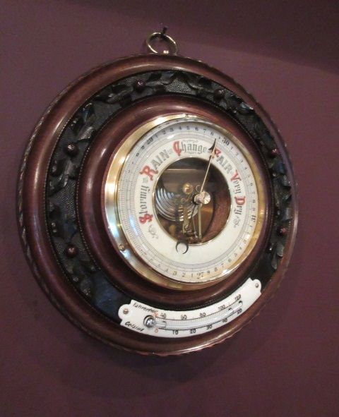 Antique Walnut Aneroid Barometer with Thermometer