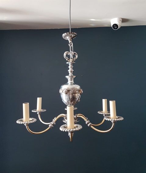 Antique Decorative Nickel Plated Six Arm Chandelier