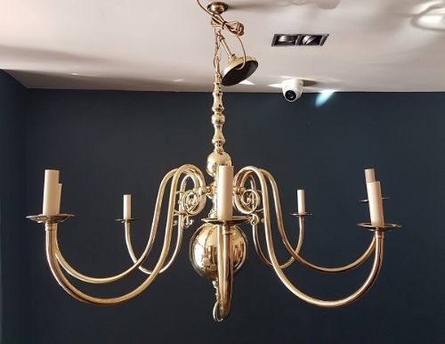Edwardian Antique Cast Brass 8 Arm Chandelier